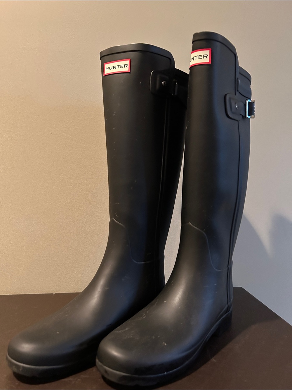 Hunter Women's Tall Black Rain Boots with Side Buckle